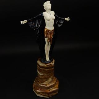 Appraisal: After Ferdinand Preiss German - Nude Painted Bronze and Ivory