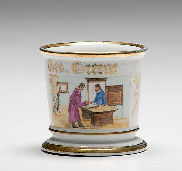 Appraisal: FINE HOTEL CLERK OCCUPATIONAL SHAVING MUG porcelain with polychrome painted