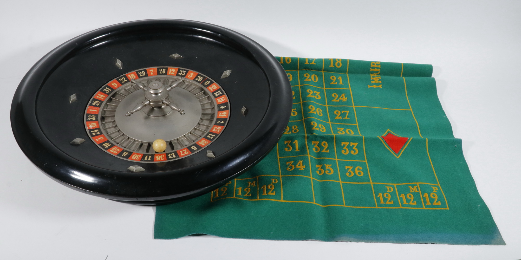 Appraisal: VINTAGE ROULETTE WHEEL Circa Black Lacquered Wood and Metal Tabletop