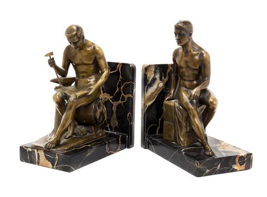 Appraisal: Sale Lot A Pair of Continental Figural Bronze and Marble