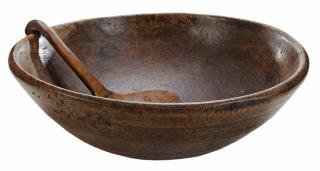 Appraisal: Turned Burlwood Bowl and Scoop American th century walnut burlwood