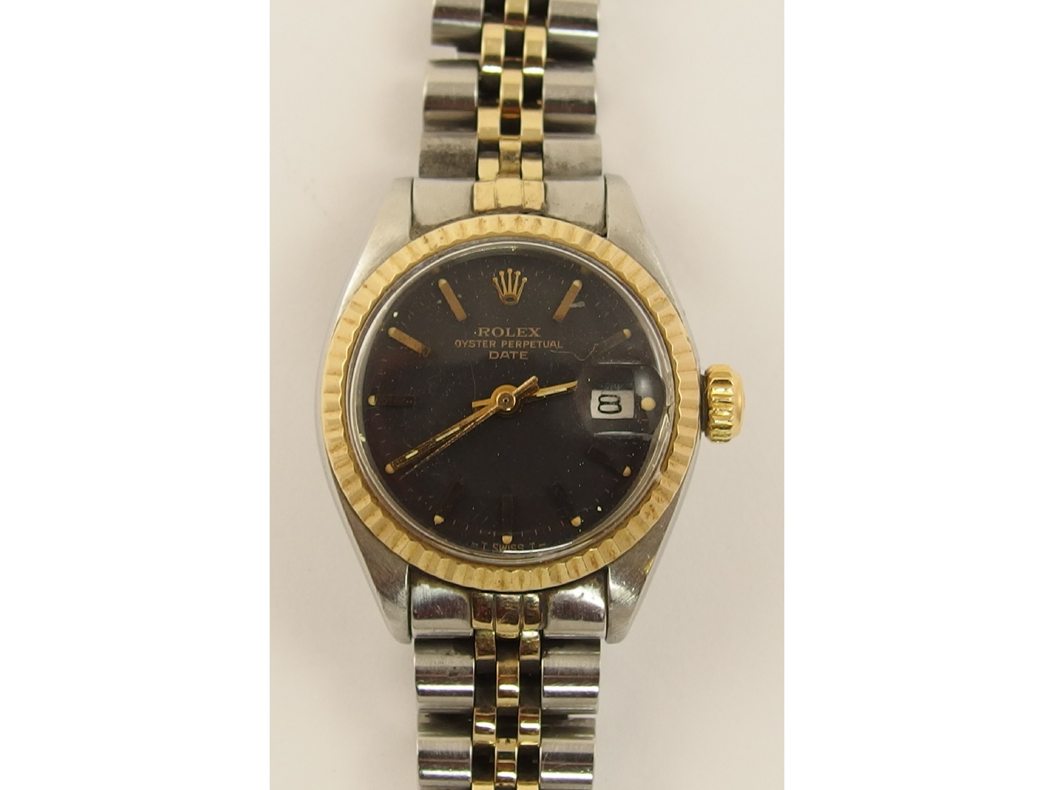 Appraisal: A ladies Rolex Oyster Perpetual DATE bi colour metal watchin