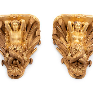 Appraisal: A Pair of English Carved Giltwood Figural Wall Brackets th