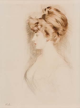 Appraisal: PAUL C SAR HELLEU Femme au profil Color drypoint circa