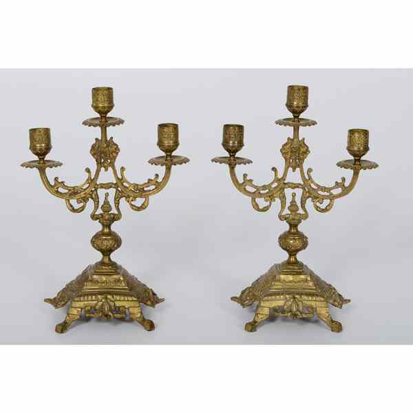 Appraisal: Continental Brass Candelabras Continental th century A pair of brass