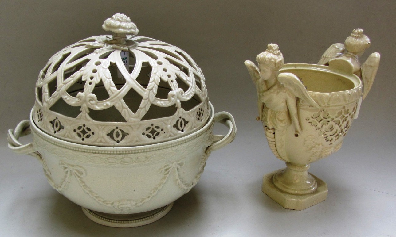 Appraisal: A Leeds creamware style bowl and pierced cover late th