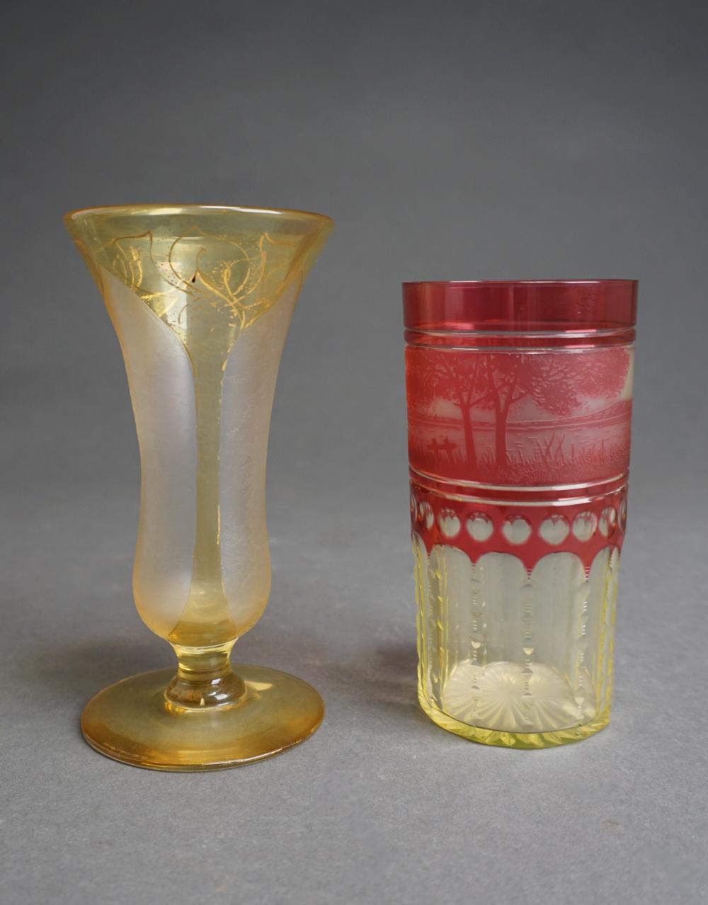 Appraisal: Dorflinger Honesdale Floral Gilt Decorated Yellow Cameo Glass Vase and