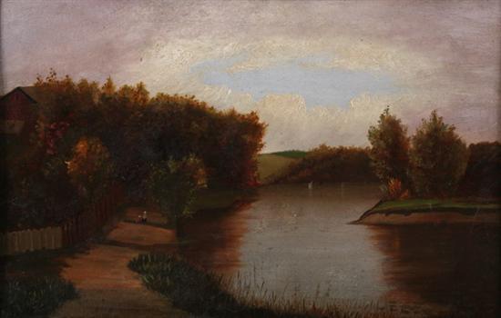 Appraisal: AMERICAN SCHOOL th th century AUTUMN RIVERSCAPE signed and dated