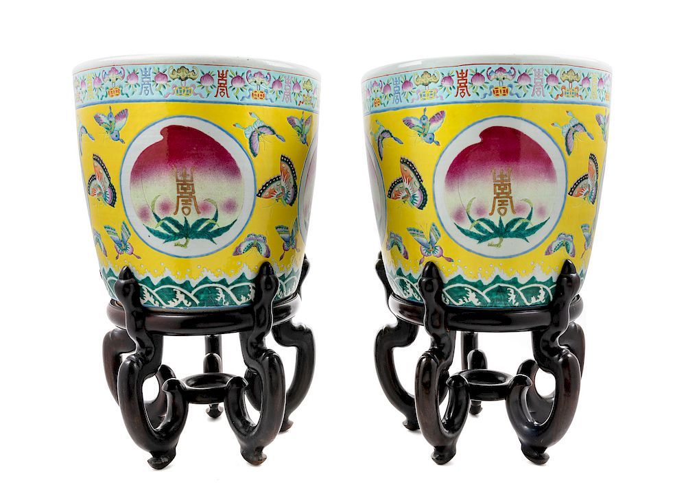 Appraisal: A Pair of Chinese Porcelain Jardinieres and Stands A Pair