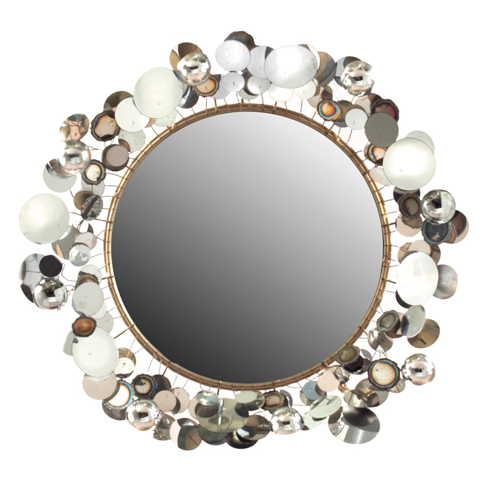 Appraisal: C Jere Raindrop mirror s chromed metal disks and half-globes