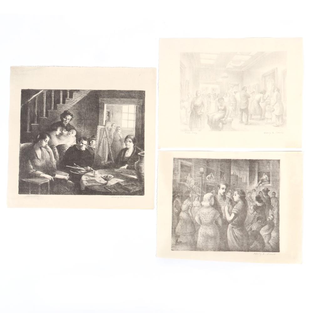 Appraisal: HARRY A DAVIS THREE ARTIST STUDIO ART GALLERY SCENES LITHOGRAPHS