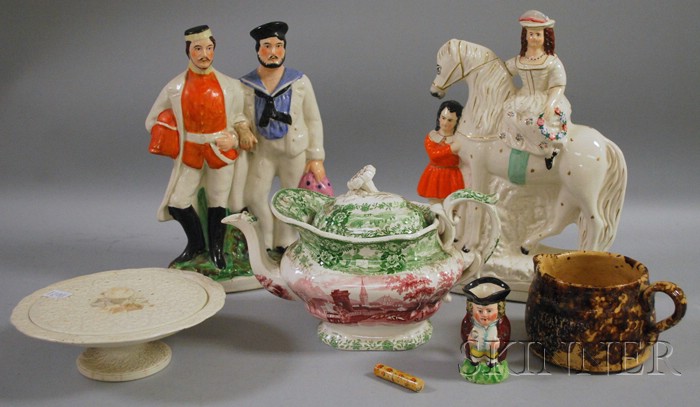 Appraisal: Six Assorted th Century Ceramic Items two Staffordshire figural groups