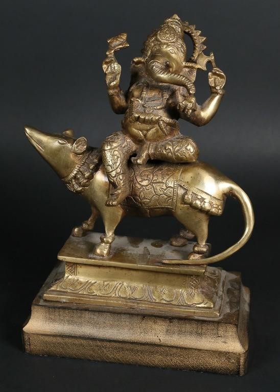 Appraisal: Gilt bronze Ganesh Unmarked On gilt painted wooden base H