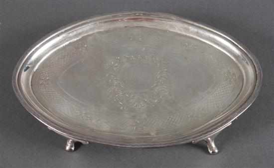 Appraisal: English neoclassical style engraved sterling silver teapot stand Alexander Field