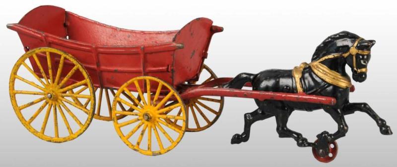 Appraisal: Cast Iron Hubley Horse-Drawn Farm Wagon Toy Description Pulled by