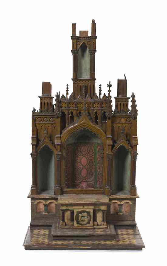 Appraisal: A Polychrome Decorated Model of a Gothic Cathedral having four