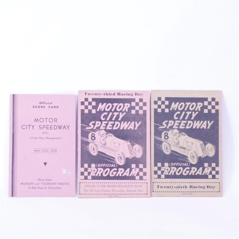 Appraisal: Three Motor City Speedway Official Programs Detroit area Motor City