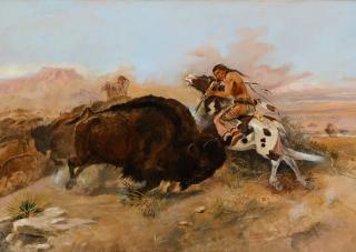 Appraisal: Charles M Russell - Meat for the Tribeoil on canvas