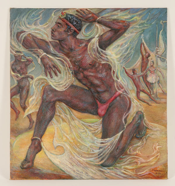 Appraisal: Robert Lohman American - African male nude ethereal dancers Oil