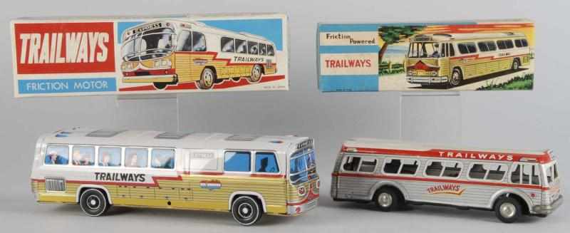 Appraisal: Lot of Tin Trailways Bus Friction Toys Description Japanese Working