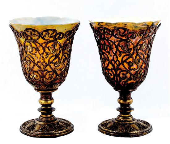 Appraisal: Rare pair American art glass table lamps circa - probably