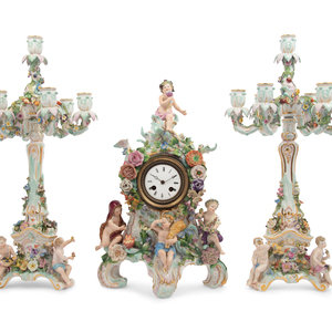 Appraisal: A Meissen Porcelain Clock Garniture and Clock Stand th Century