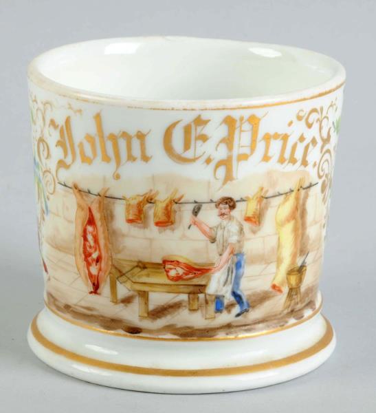 Appraisal: Butcher Shaving Mug This mug depicts a butcher with lots