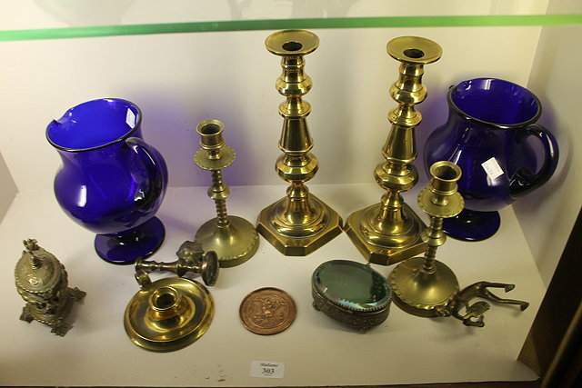 Appraisal: A COLLECTION OF MISCELLANEOUS BRASSWARE including two pairs of candlesticks