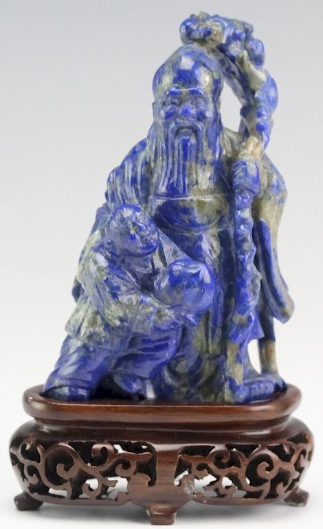 Appraisal: Chinese H-Carved Lapis Lazuli Hardstone Figure Vintage Chinese export figure