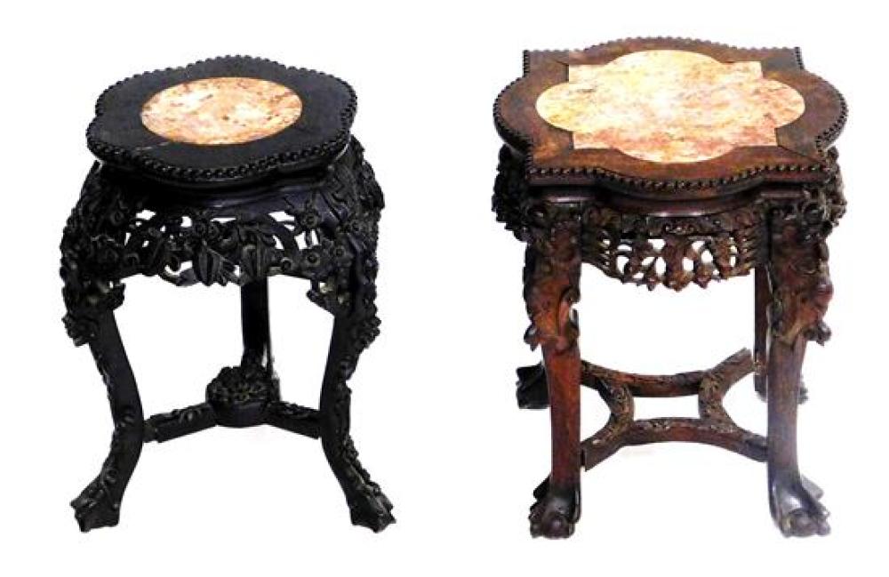 Appraisal: ASIAN Two th C Chinese stands with inset marble tops