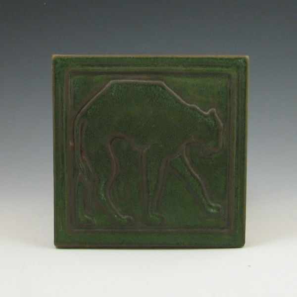 Appraisal: Pewabic matte green Arts Crafts panther tile Marked Pewabic Detroit