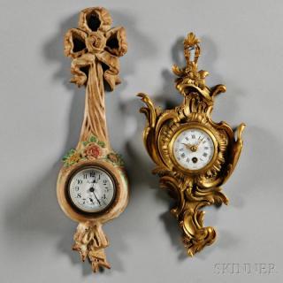 Appraisal: Two Small Cartel Clocks a white-painted cast iron E Ingraham