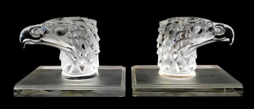 Appraisal: Lalique France pair of eagle head bookends clear glass with