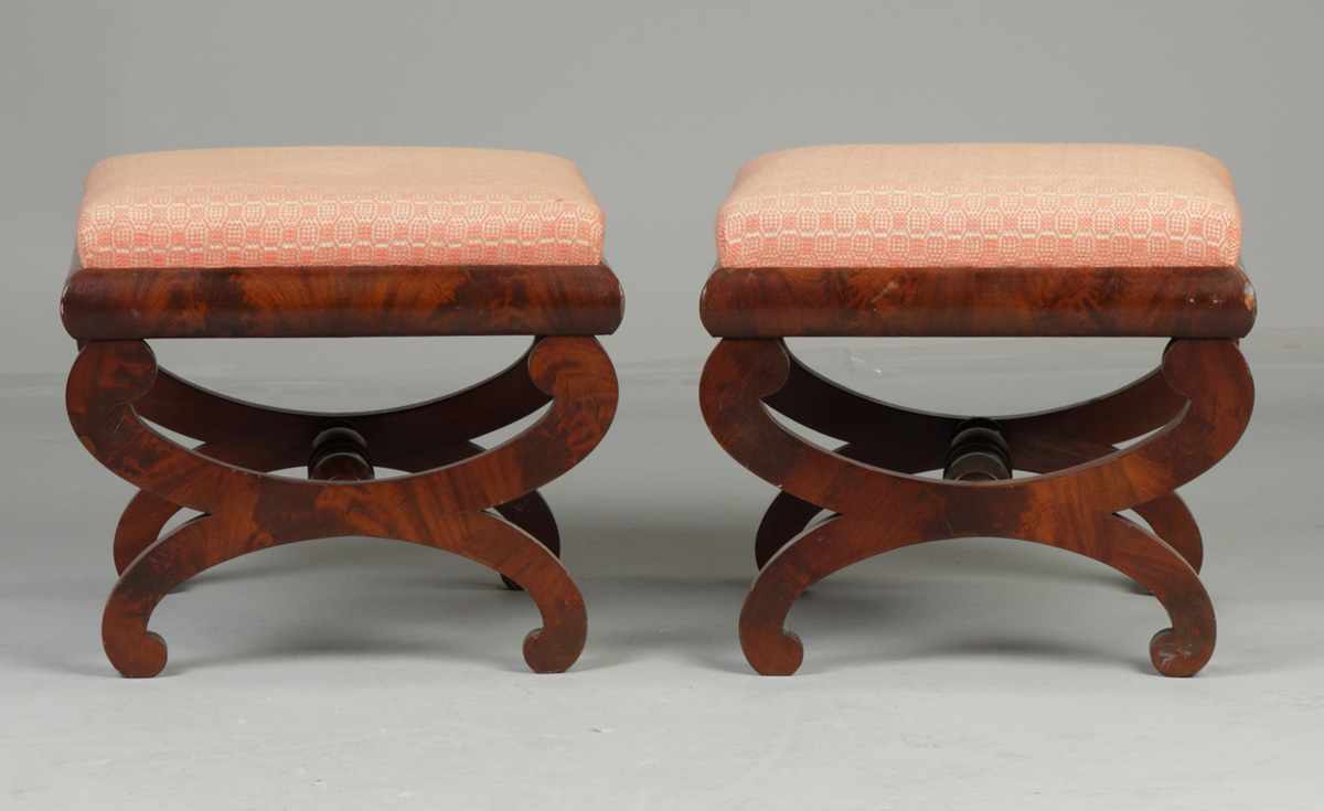 Appraisal: Pair of Empire Foot Stools Figured mahogany Condition Minor breaks