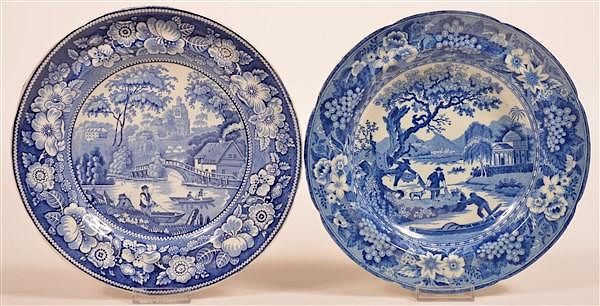 Appraisal: Two Staffordshire Blue Transfer China Plates Two Staffordshire Blue Transfer