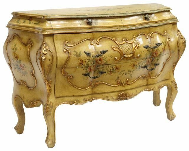 Appraisal: Italian Venetian paint decorated bombe commode th c two short