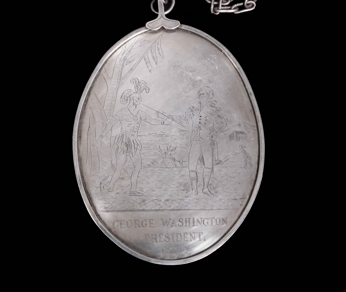 Appraisal: RARE COIN SILVER INDIAN PEACE MEDAL Medal depicting George Washington