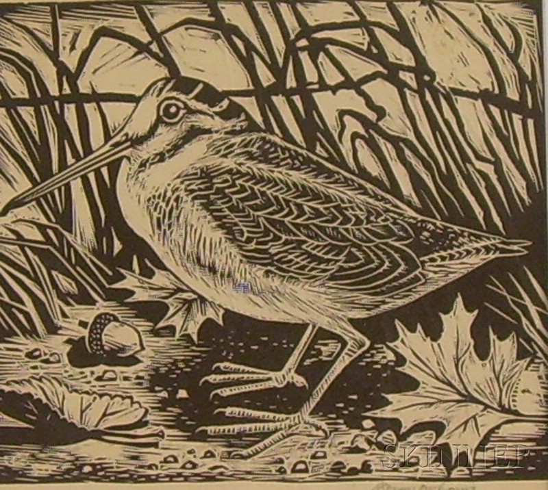 Appraisal: Framed Linocut of an American Woodcock Bird by Stevan Dohanos