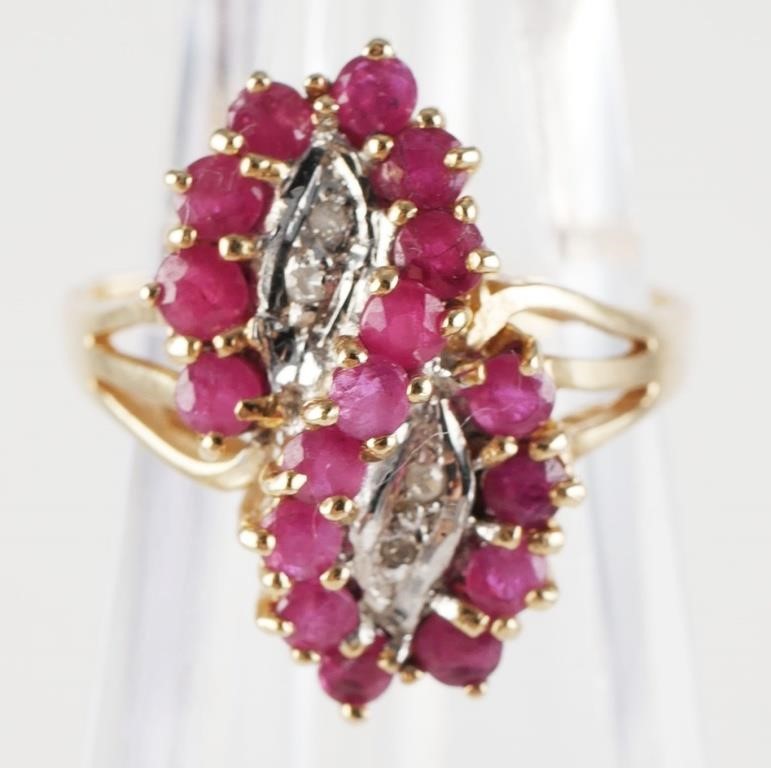 Appraisal: Beautiful yellow gold ring that features round cut rubies and