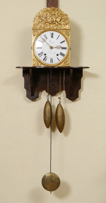 Appraisal: PROST FRENCH MORBIER WAG ON THE WALL CLOCK Embossed brass