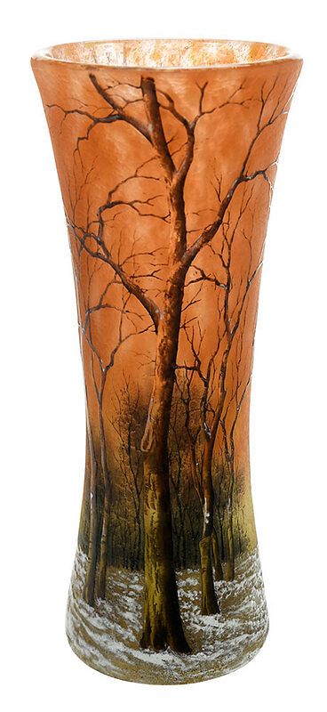 Appraisal: Daum Nancy Winter Landscape Art Glass Vase French early th