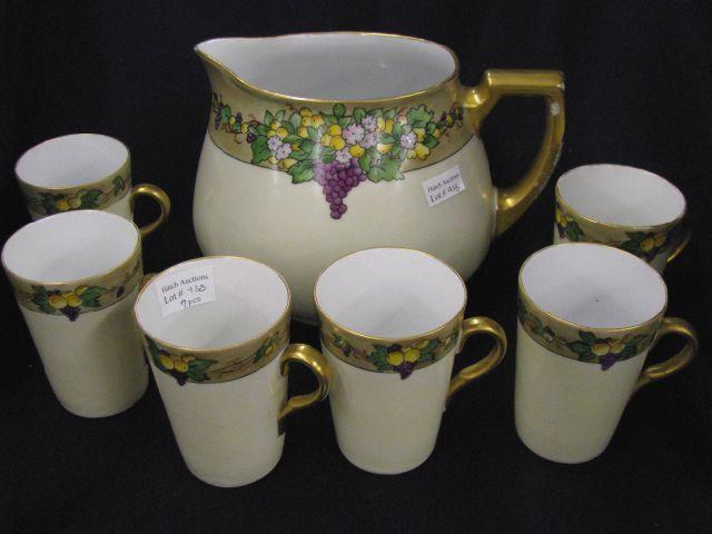 Appraisal: Handpainted Porcelain Lemonade or Juice Set pitcher with six handled