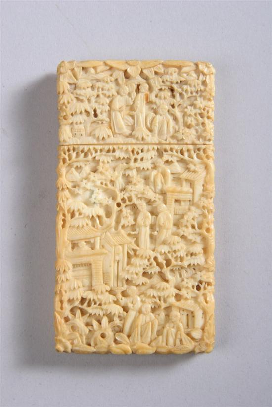 Appraisal: CHINESE IVORY CART CASE th century Carved in low relief