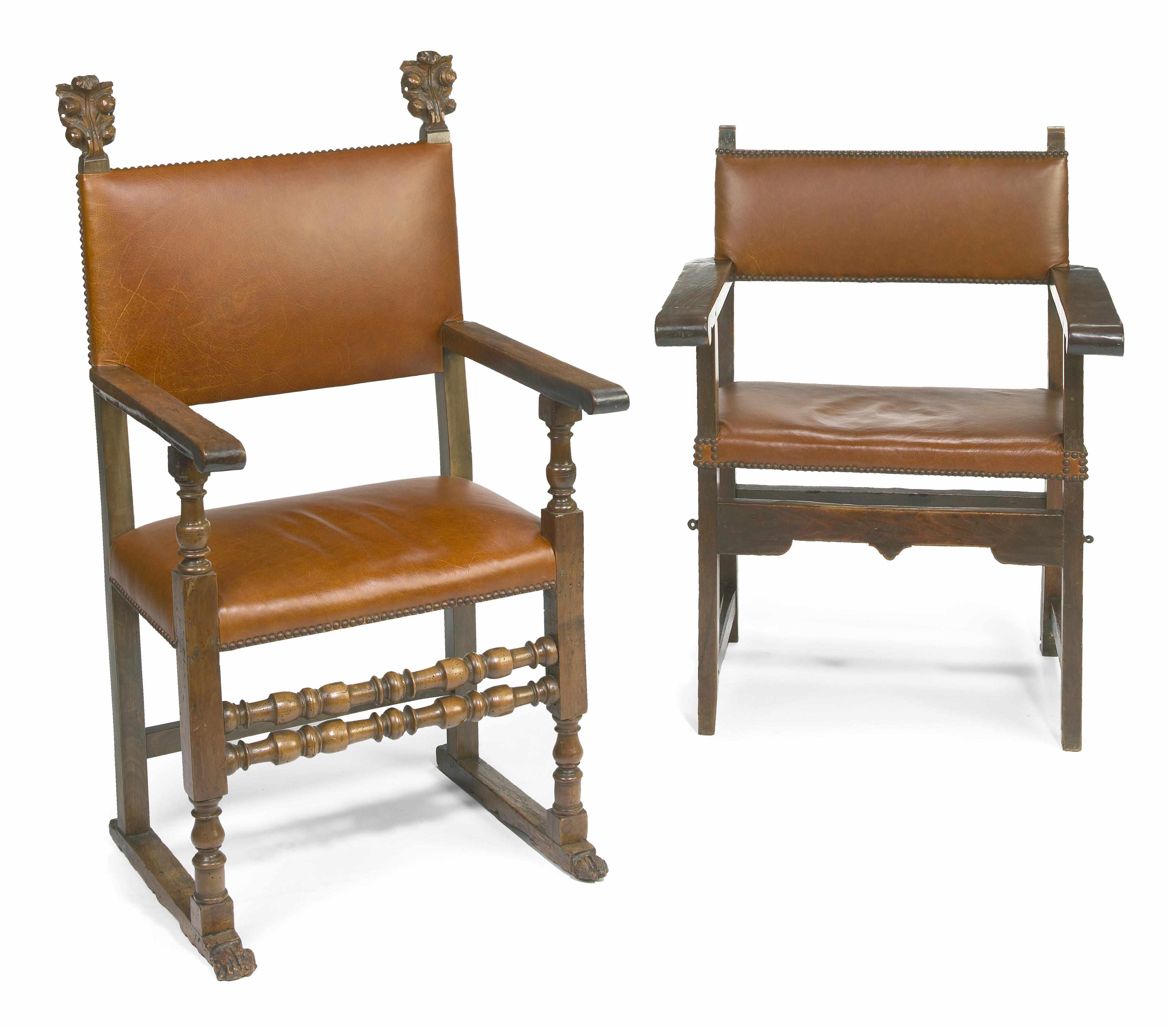 Appraisal: Two Italian Baroque walnut armchairs th centuryheight in depth in