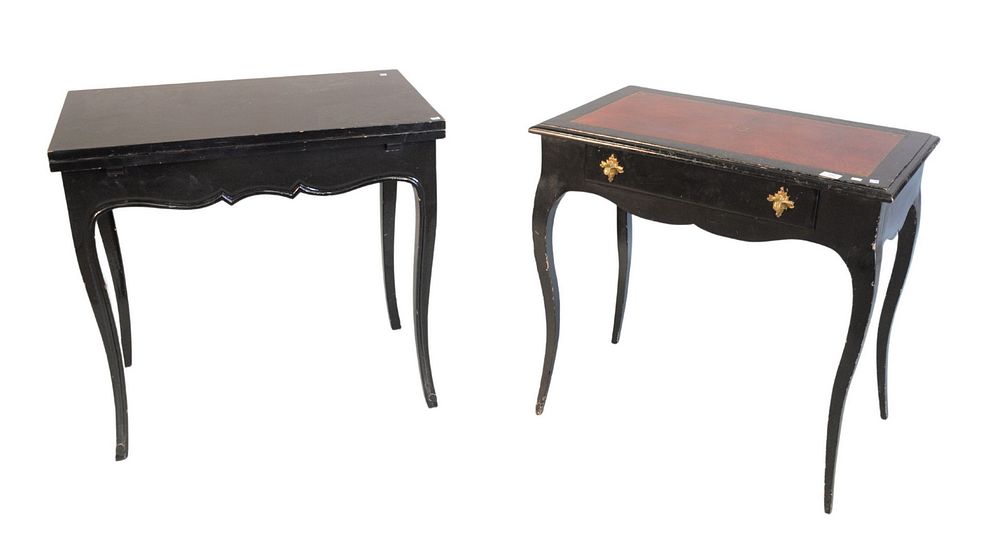 Appraisal: Two Black Lacquered Tables one with drawer and inset leather