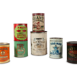 Appraisal: A Group of Seven Salted Peanut Tins including a Giant