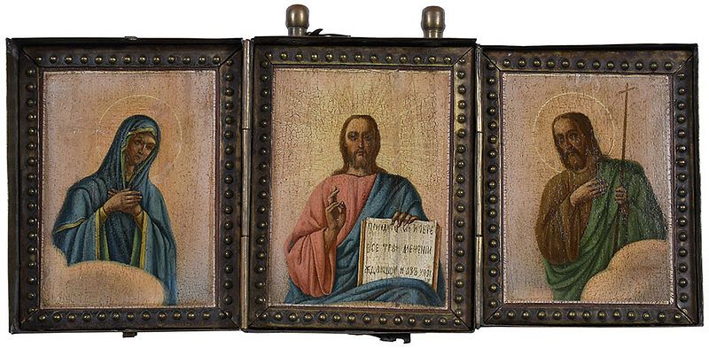 Appraisal: Russian Traveling Icon th century Christ Pantocrator flanked by Mary