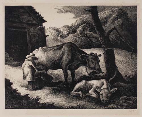 Appraisal: THOMAS HART BENTON White Calf Lithograph x mm x inches