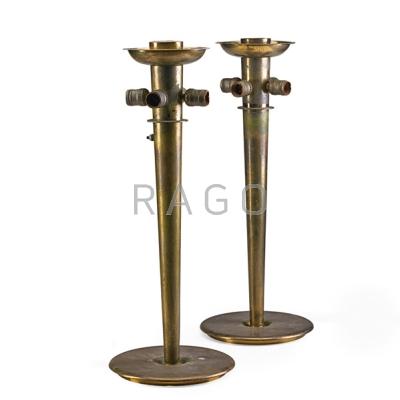 Appraisal: PAAVO TYNELL - TAITO OY Pair of tall table lamps