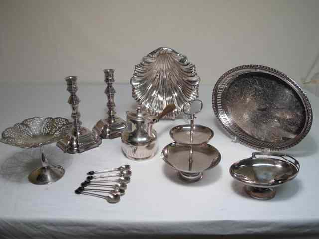 Appraisal: Lot of assorted silver plate items Includes an engraved tray